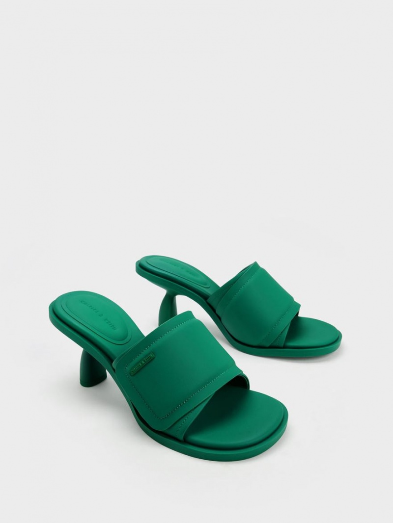 Charles & Keith Puffy Sculptural Heel Mules Grün | 861YPSRLH