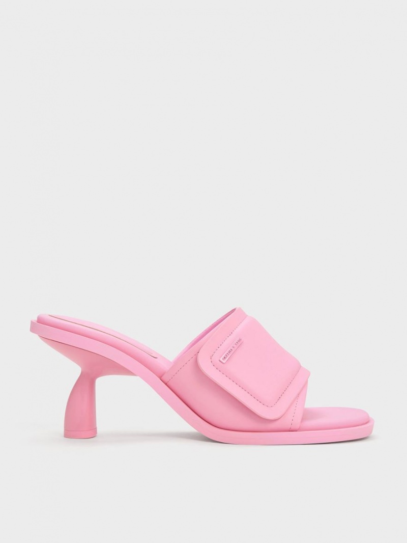 Charles & Keith Puffy Sculptural Heel Mules Rosa | 592CODNGV