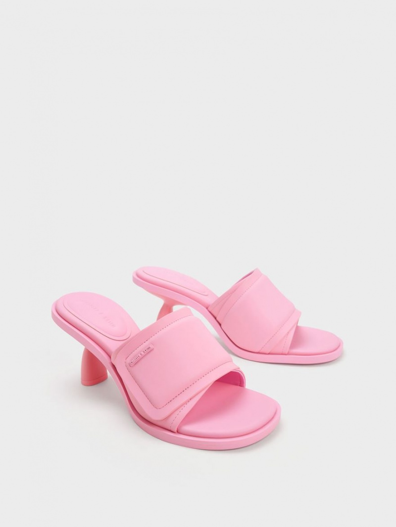 Charles & Keith Puffy Sculptural Heel Mules Rosa | 592CODNGV