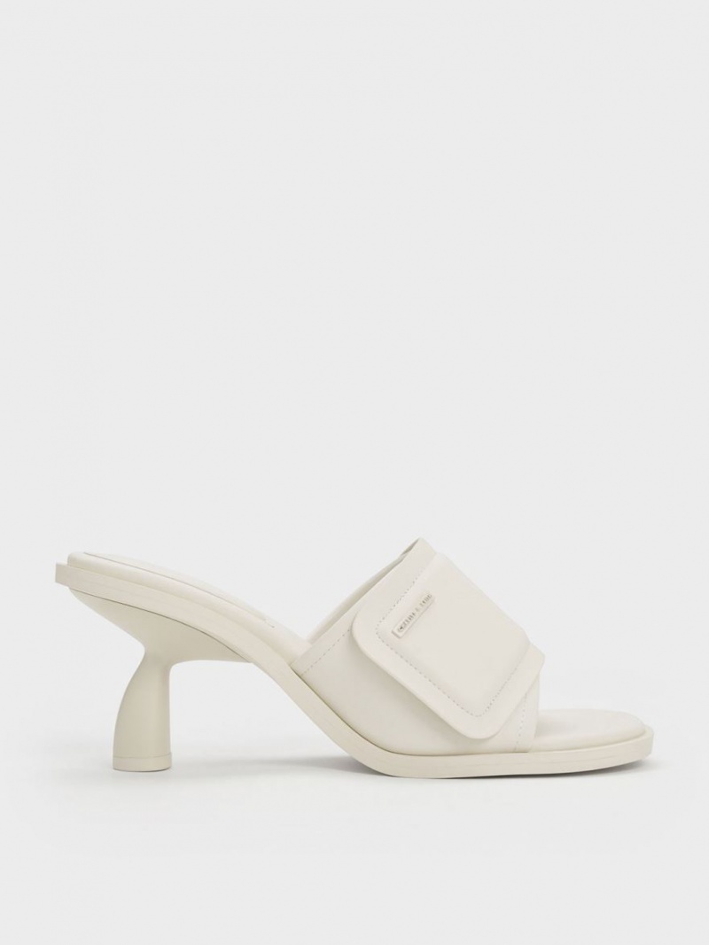 Charles & Keith Puffy Sculptural Heel Mules Weiß | 618FOVSXY