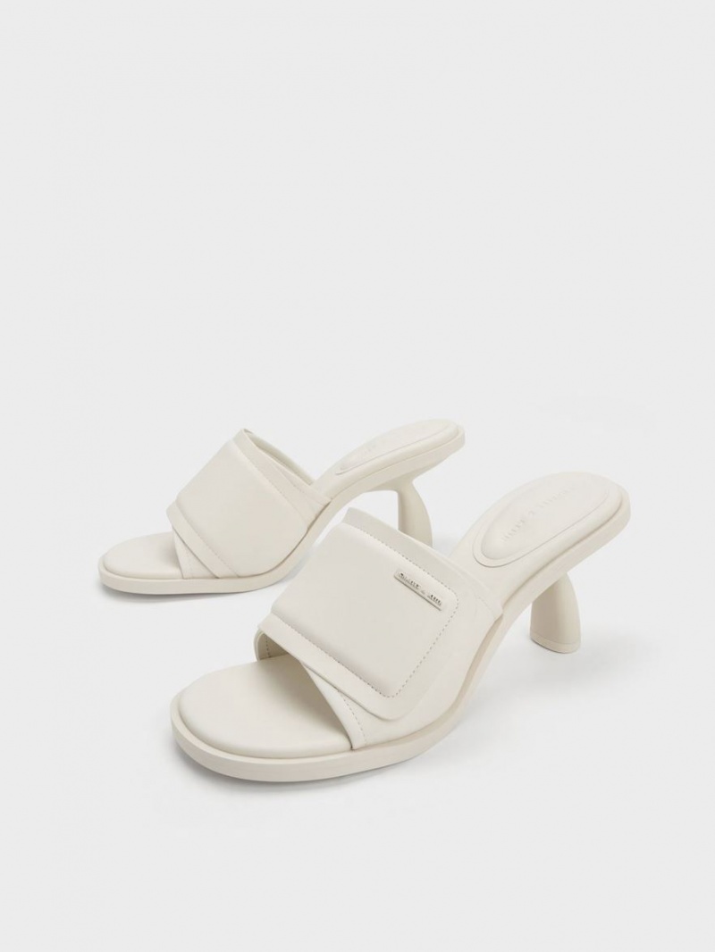 Charles & Keith Puffy Sculptural Heel Mules Weiß | 618FOVSXY