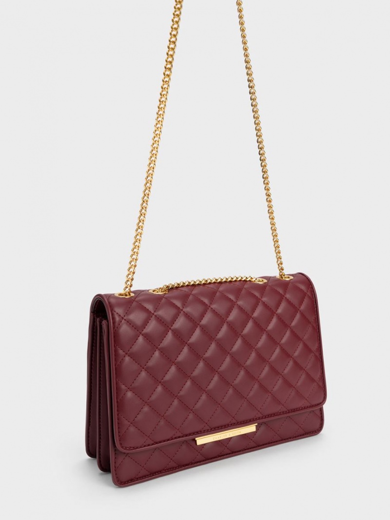 Charles & Keith Push-Lock Gesteppt Crossbody Taschen Bordeaux | 490JUYTNO