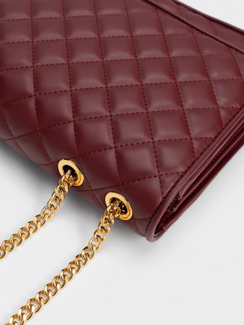 Charles & Keith Push-Lock Gesteppt Crossbody Taschen Bordeaux | 490JUYTNO