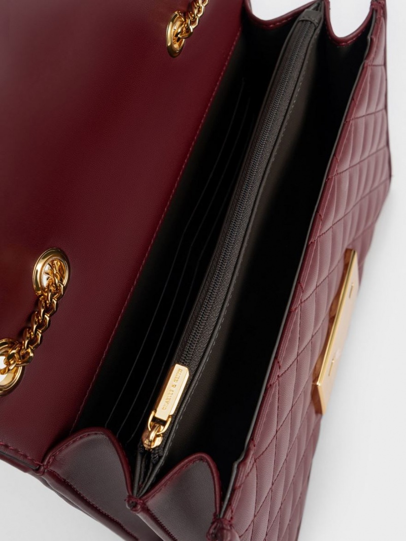 Charles & Keith Push-Lock Gesteppt Crossbody Taschen Bordeaux | 490JUYTNO