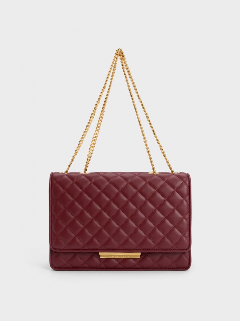 Charles & Keith Push-Lock Gesteppt Crossbody Taschen Bordeaux | 490JUYTNO