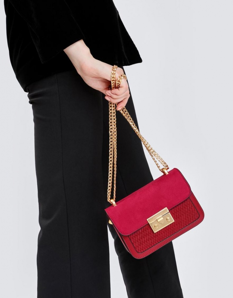 Charles & Keith Push Lock Front Flap Schultertaschen Rot | 314GDVFWP