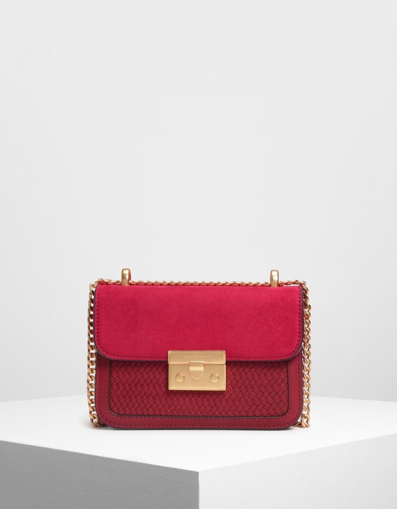 Charles & Keith Push Lock Front Flap Schultertaschen Rot | 314GDVFWP