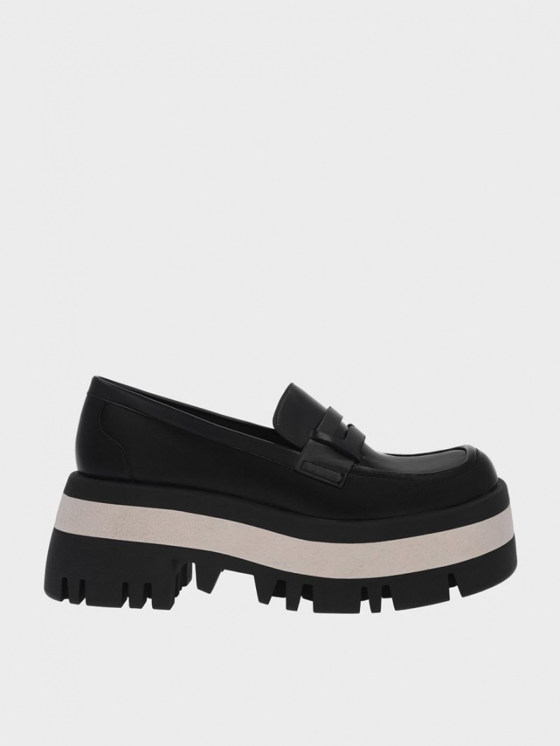 Charles & Keith Rainier Chunky Plattform Penny Halbschuhe Schwarz | 032XPAUWR