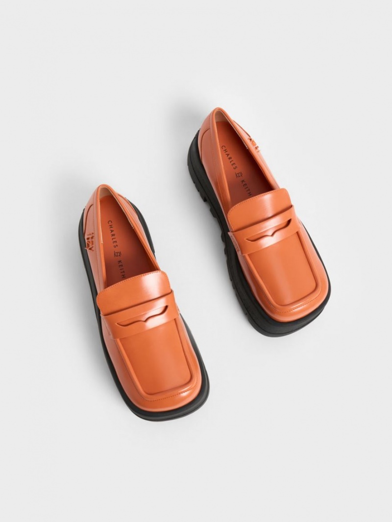 Charles & Keith Rainier Chunky Plattform Penny Halbschuhe Orange | 083SGPWCI