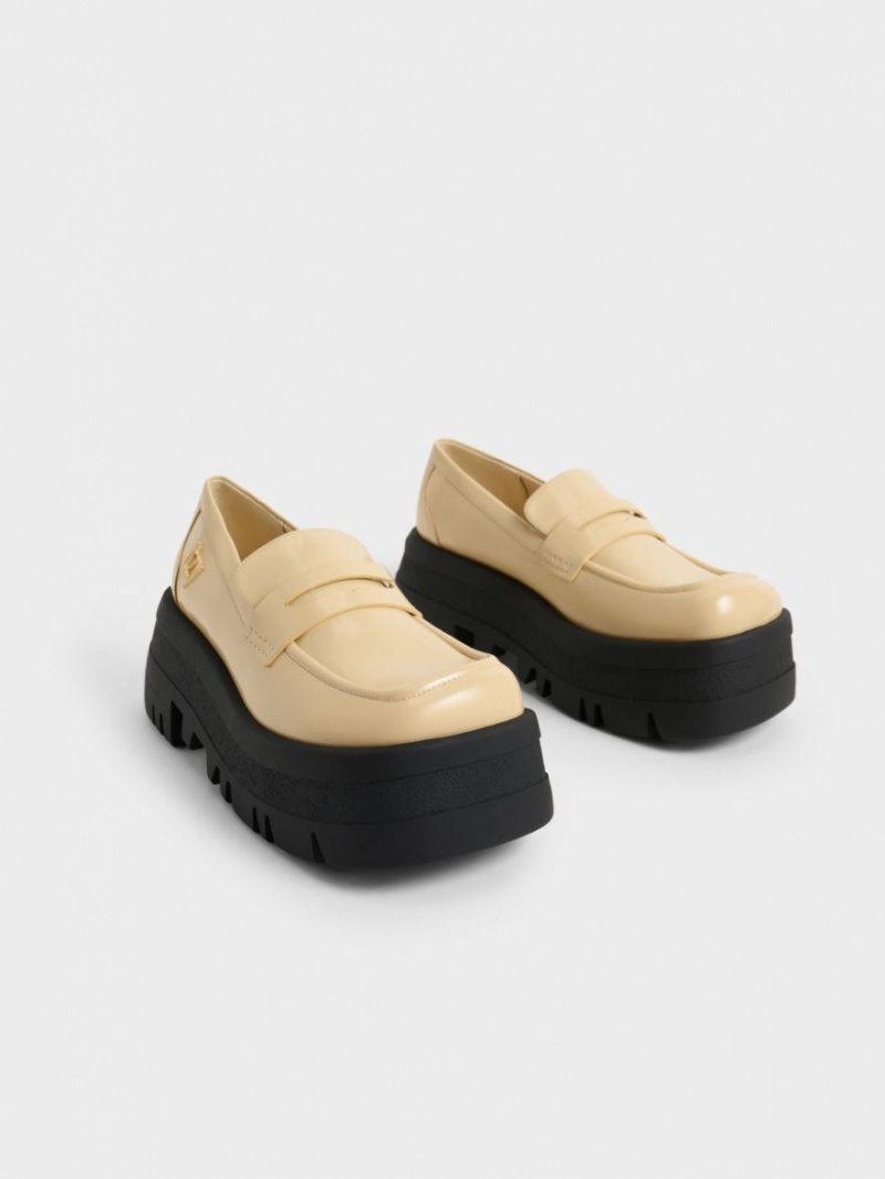 Charles & Keith Rainier Chunky Plattform Penny Halbschuhe Gelb | 026IOBYFQ