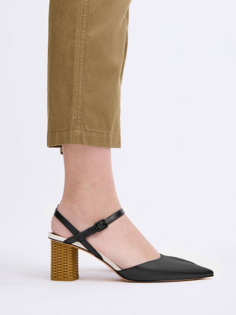 Charles & Keith Rattan Block Heel Pumps Schwarz | 867PNFZTS