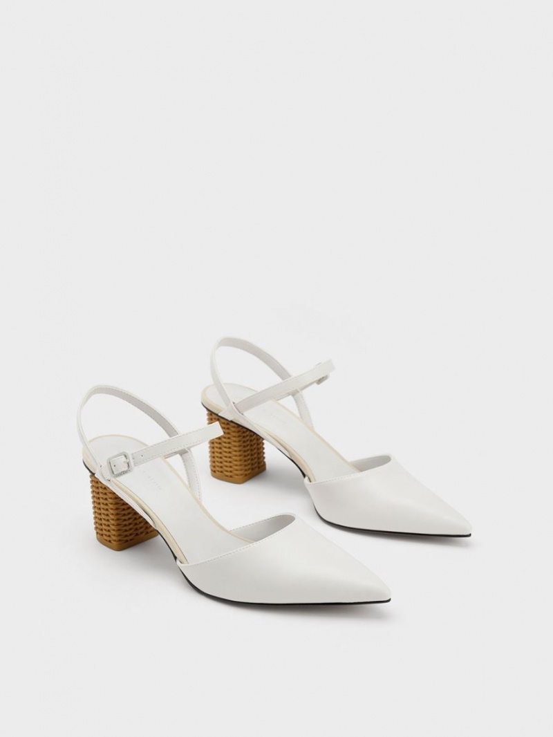 Charles & Keith Rattan Block Heel Pumps Weiß | 836SCBZMY