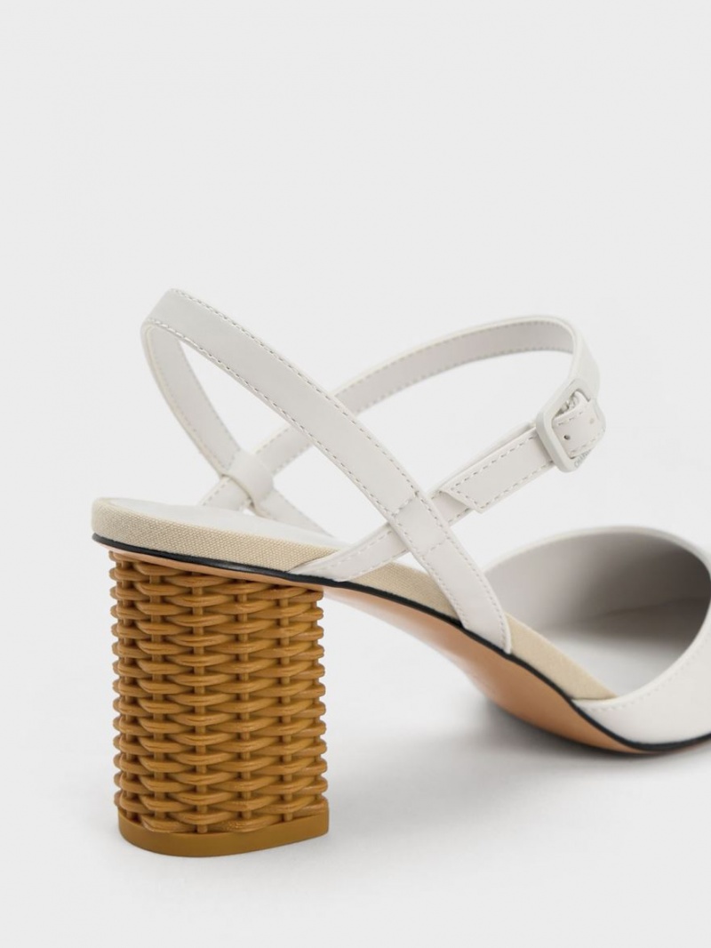 Charles & Keith Rattan Block Heel Pumps Weiß | 836SCBZMY