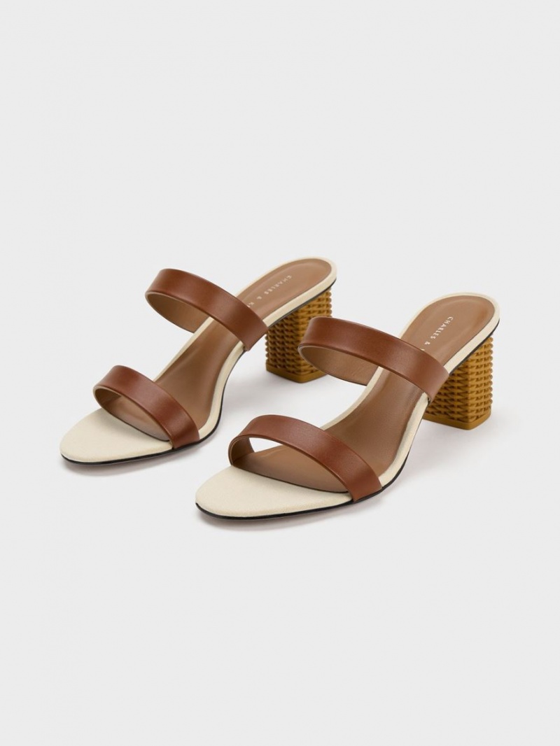 Charles & Keith Rattan Block Sandalen Absatz Braun | 520UBGXTS