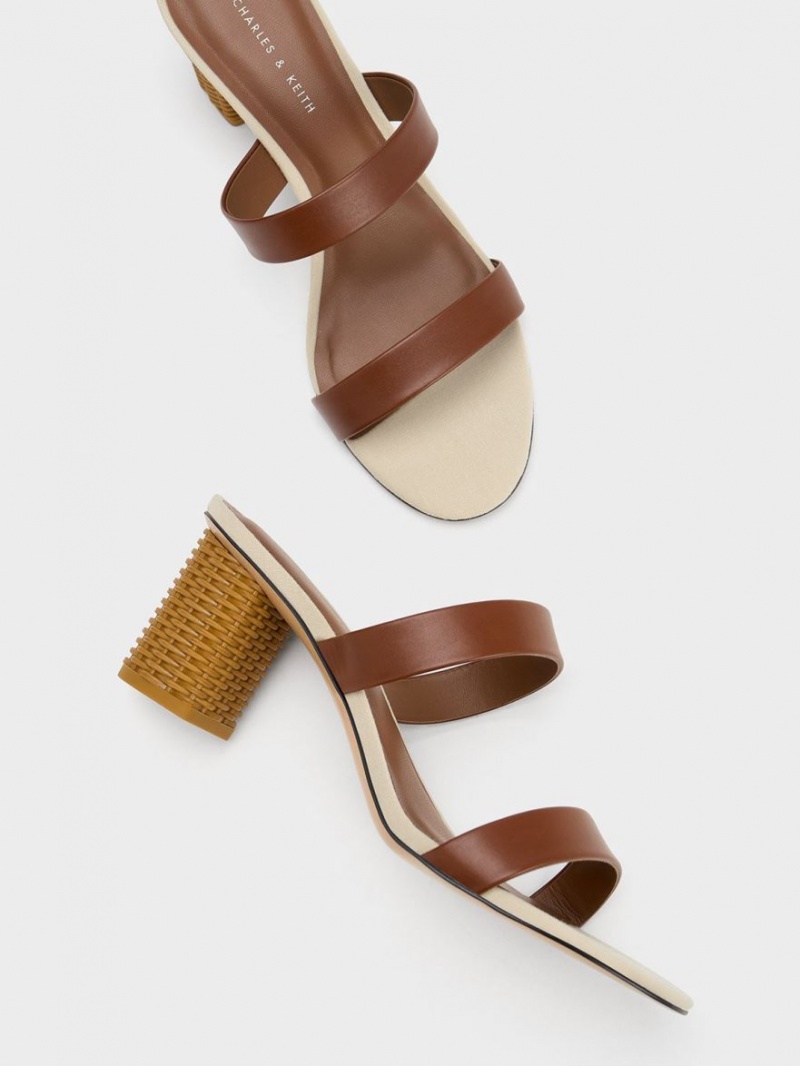 Charles & Keith Rattan Block Sandalen Absatz Braun | 520UBGXTS