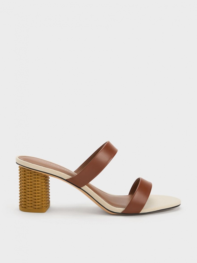 Charles & Keith Rattan Block Sandalen Absatz Braun | 520UBGXTS