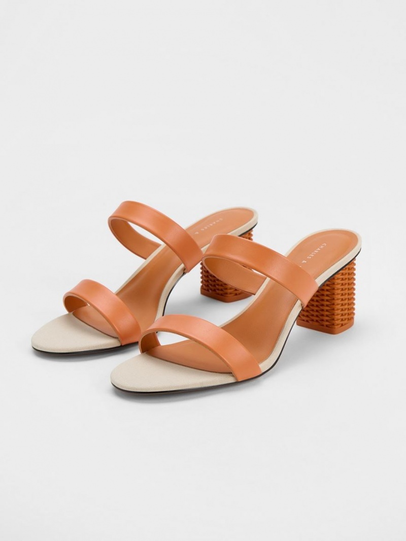 Charles & Keith Rattan Block Sandalen Absatz Orange | 291NMFKSJ