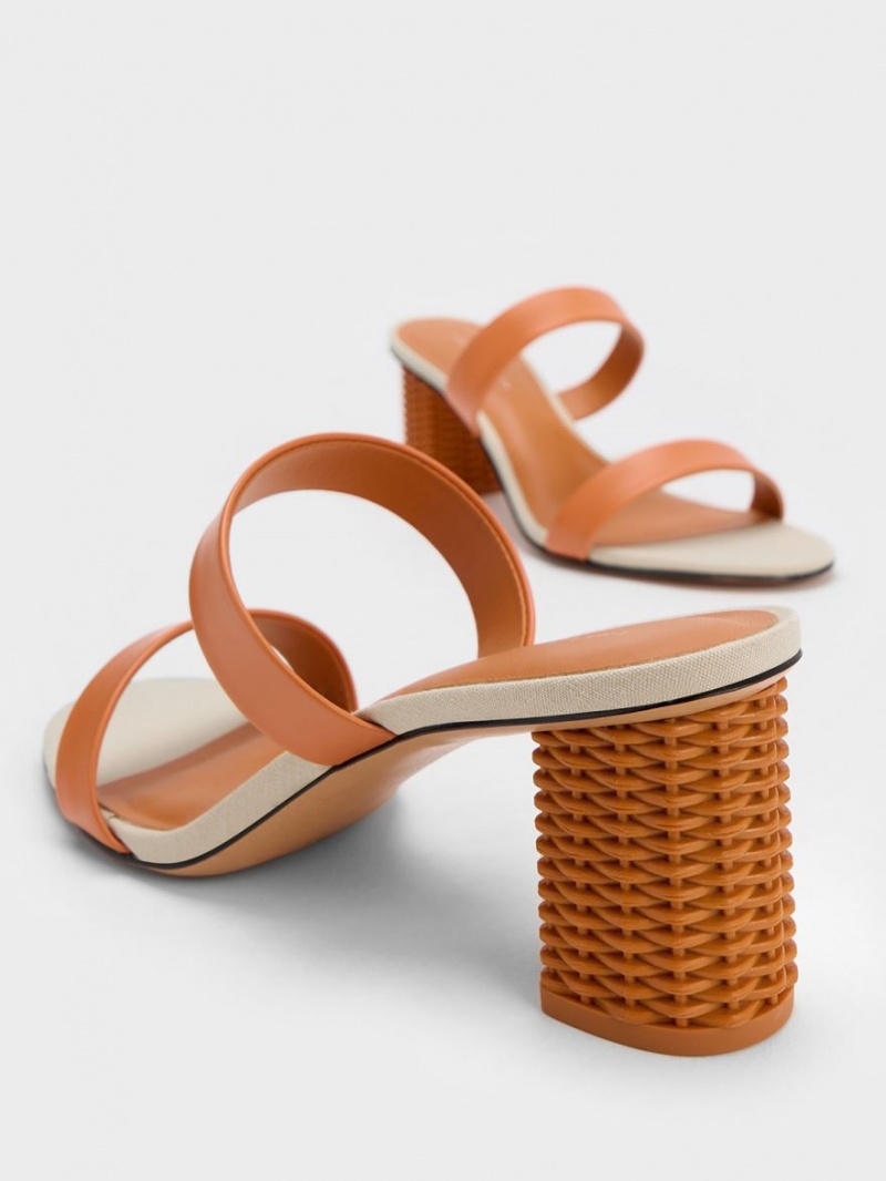 Charles & Keith Rattan Block Sandalen Absatz Orange | 291NMFKSJ