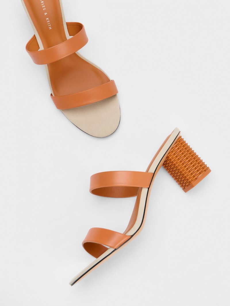 Charles & Keith Rattan Block Sandalen Absatz Orange | 291NMFKSJ