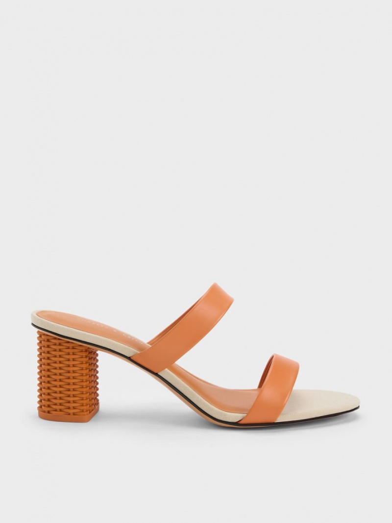 Charles & Keith Rattan Block Sandalen Absatz Orange | 291NMFKSJ