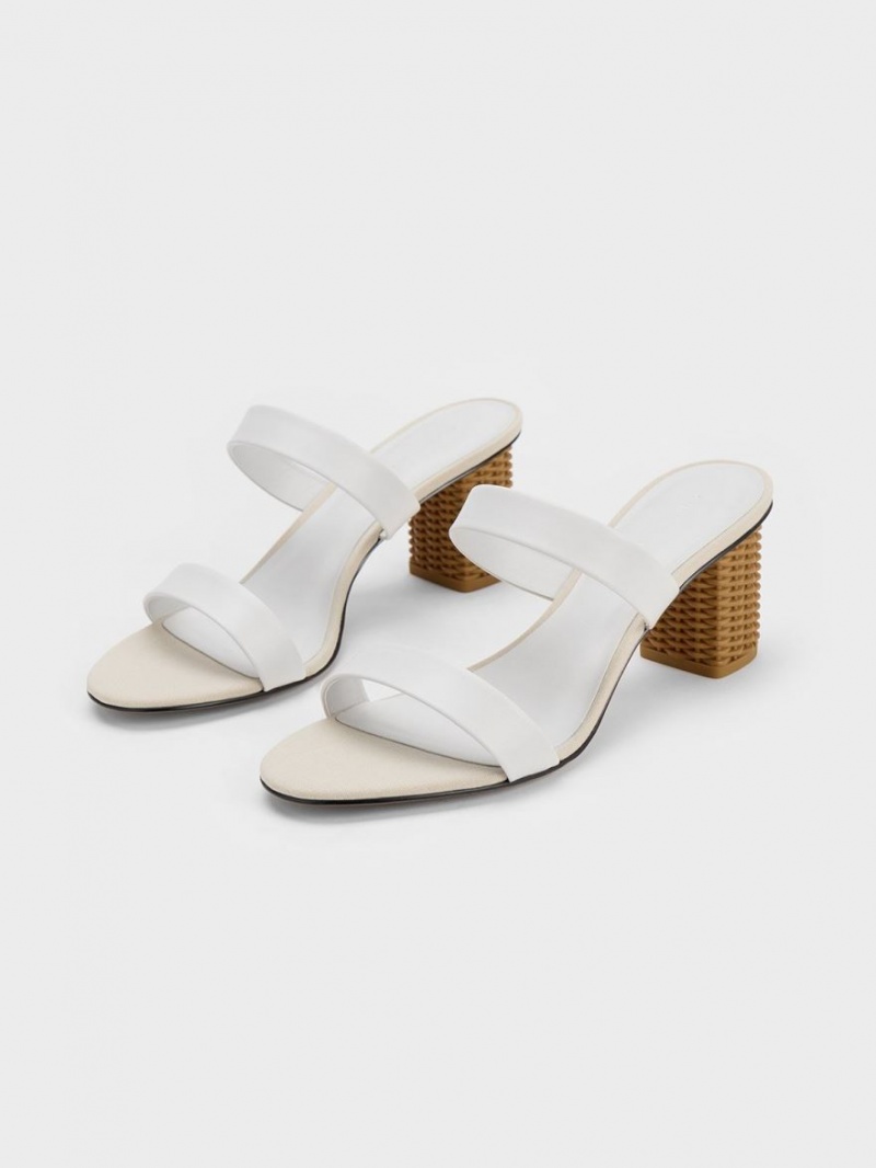 Charles & Keith Rattan Block Sandalen Absatz Weiß | 634MBPUDT