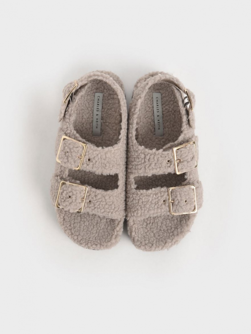 Charles & Keith Recycled PET - Furry Plateausandalen Grau | 279UFIKLJ