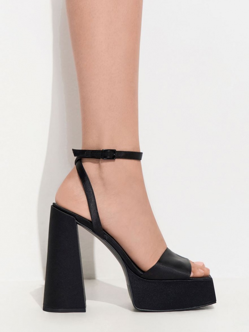 Charles & Keith Recycled Polyester Ankle-Riemen Plateausandalen Schwarz | 905QZWCIF