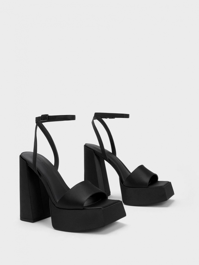 Charles & Keith Recycled Polyester Ankle-Riemen Plateausandalen Schwarz | 905QZWCIF