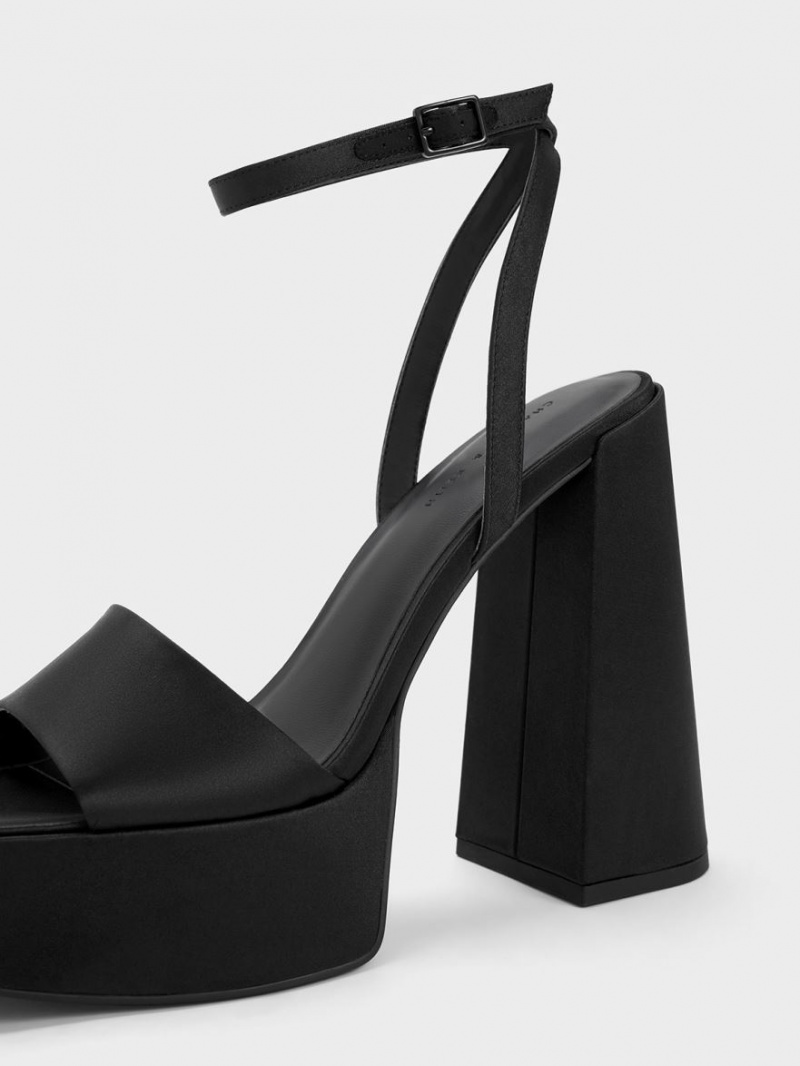 Charles & Keith Recycled Polyester Ankle-Riemen Plateausandalen Schwarz | 905QZWCIF