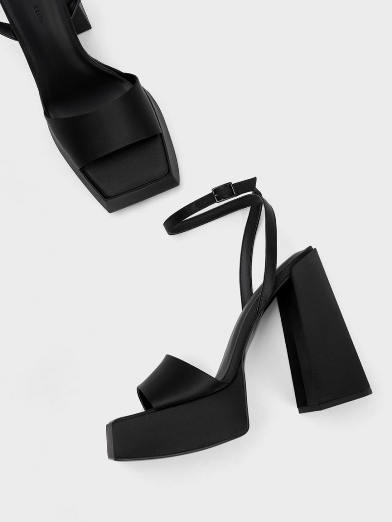 Charles & Keith Recycled Polyester Ankle-Riemen Plateausandalen Schwarz | 905QZWCIF