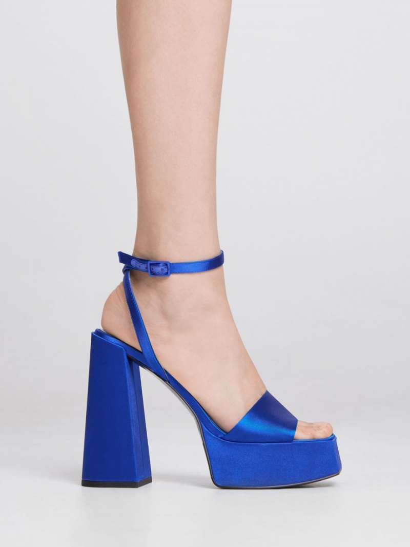 Charles & Keith Recycled Polyester Ankle-Riemen Plateausandalen Blau | 762GYRQAC