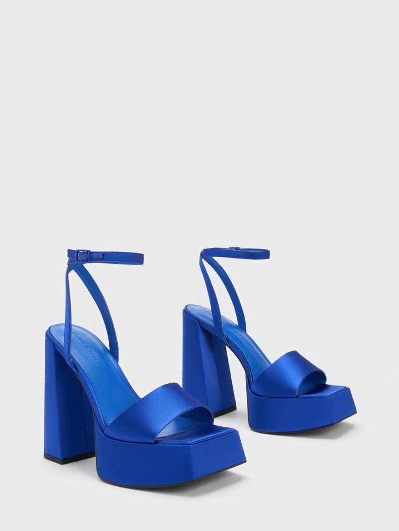 Charles & Keith Recycled Polyester Ankle-Riemen Plateausandalen Blau | 762GYRQAC