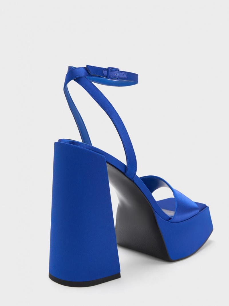 Charles & Keith Recycled Polyester Ankle-Riemen Plateausandalen Blau | 762GYRQAC