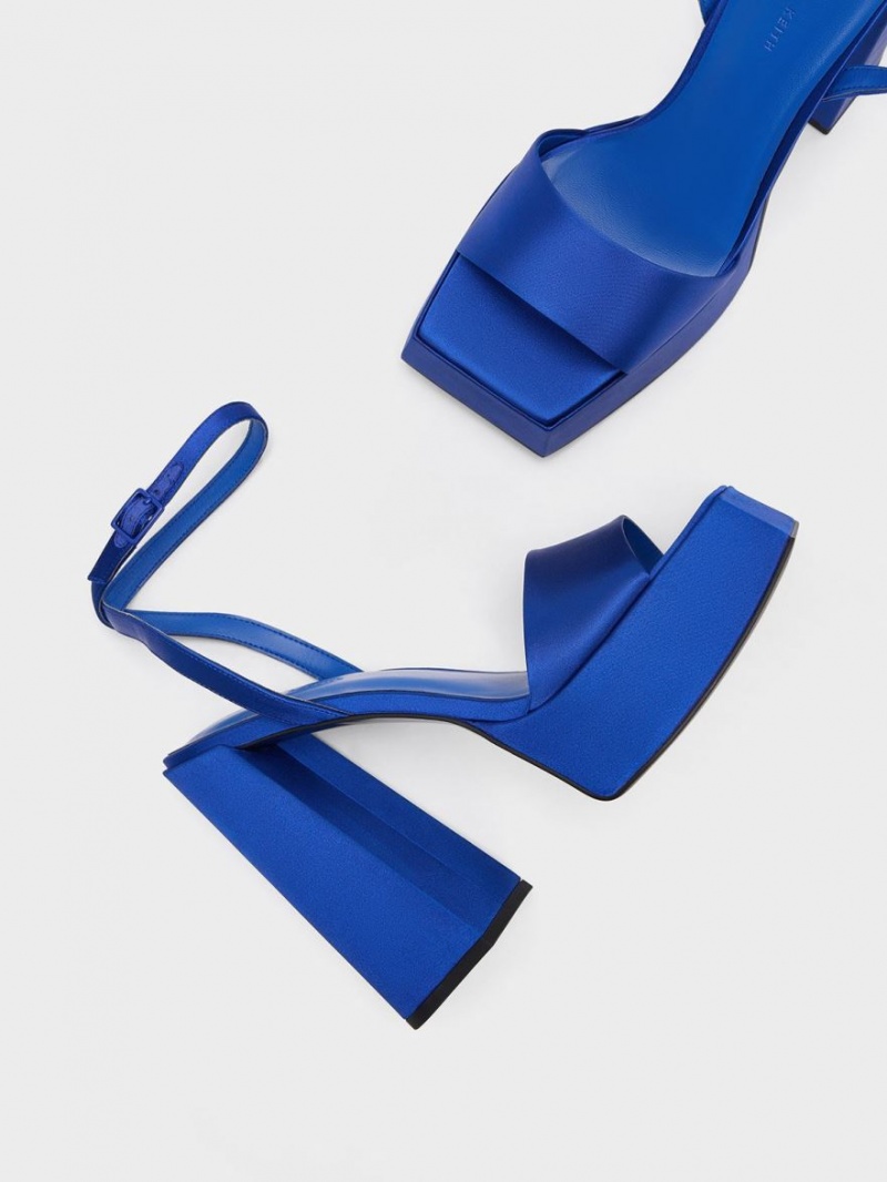 Charles & Keith Recycled Polyester Ankle-Riemen Plateausandalen Blau | 762GYRQAC