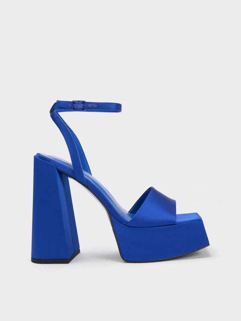 Charles & Keith Recycled Polyester Ankle-Riemen Plateausandalen Blau | 762GYRQAC