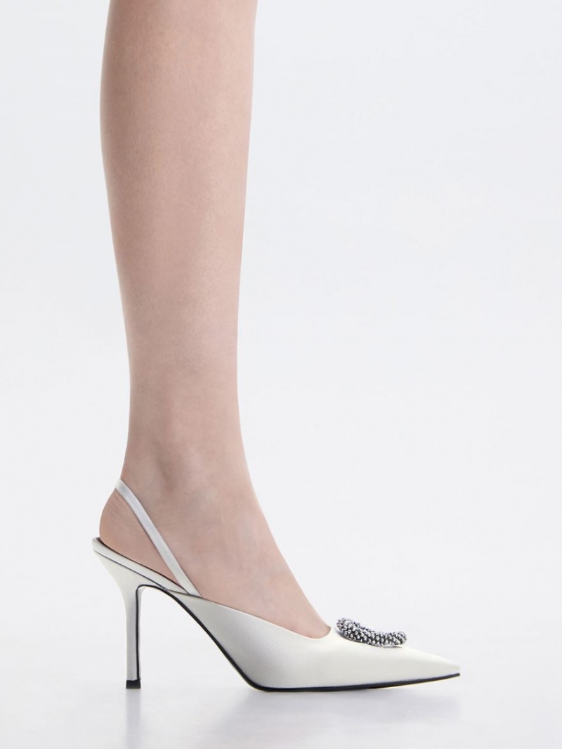 Charles & Keith Recycled Polyester Beaded Circle Slingback Pumps Silber | 508WILXPN