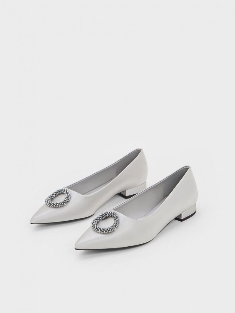 Charles & Keith Recycled Polyester Beaded Circle Flache Schuhe Silber | 128KYPRUG