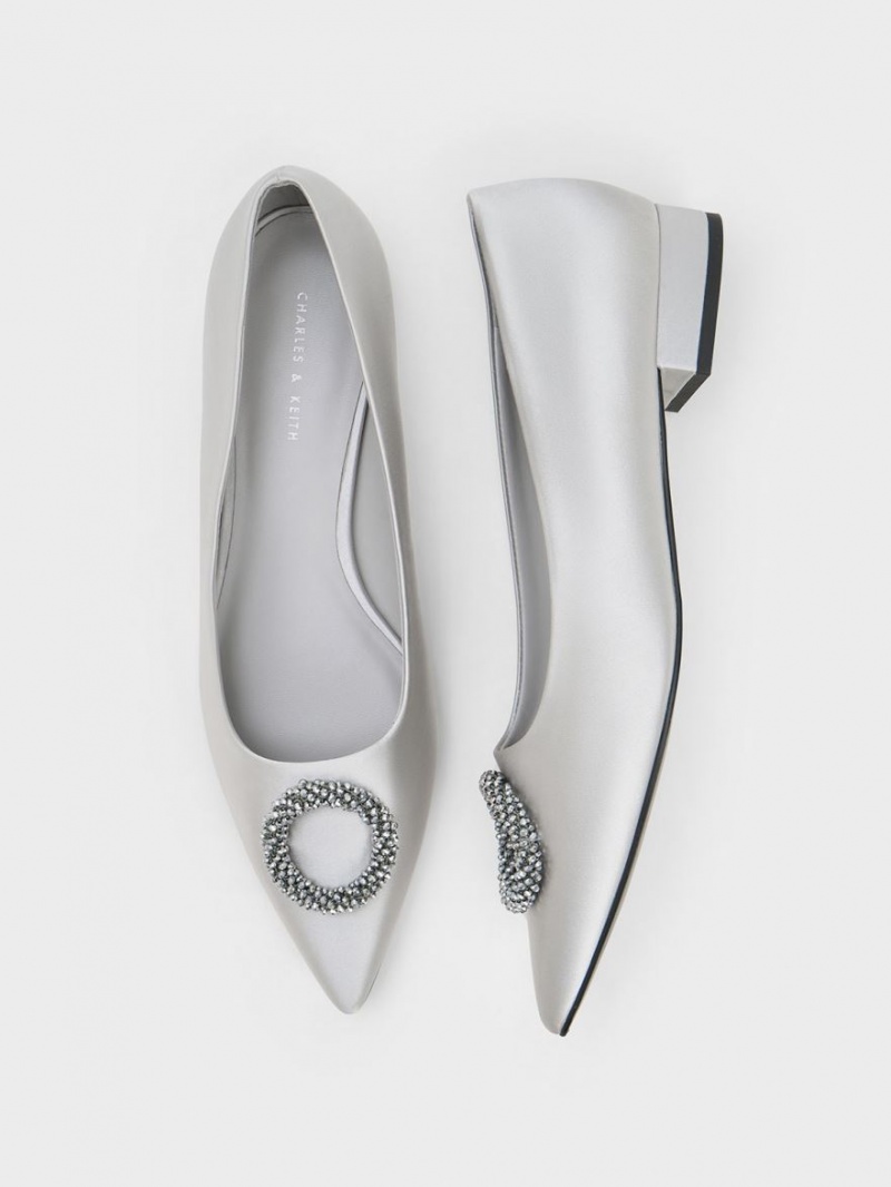 Charles & Keith Recycled Polyester Beaded Circle Flache Schuhe Silber | 128KYPRUG