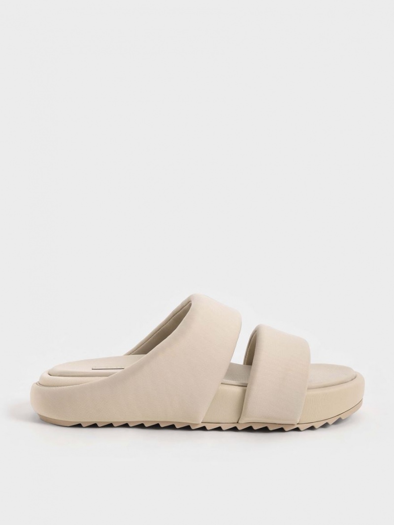 Charles & Keith Recycled Polyester Gepolstert Rutschen Sie Sandalen Beige | 057PTHMDX