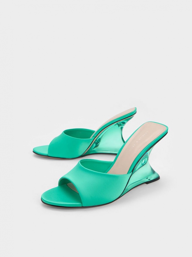 Charles & Keith Recycled Polyester Sculptural Heel Keilabsatz Türkis | 192AQOIXC