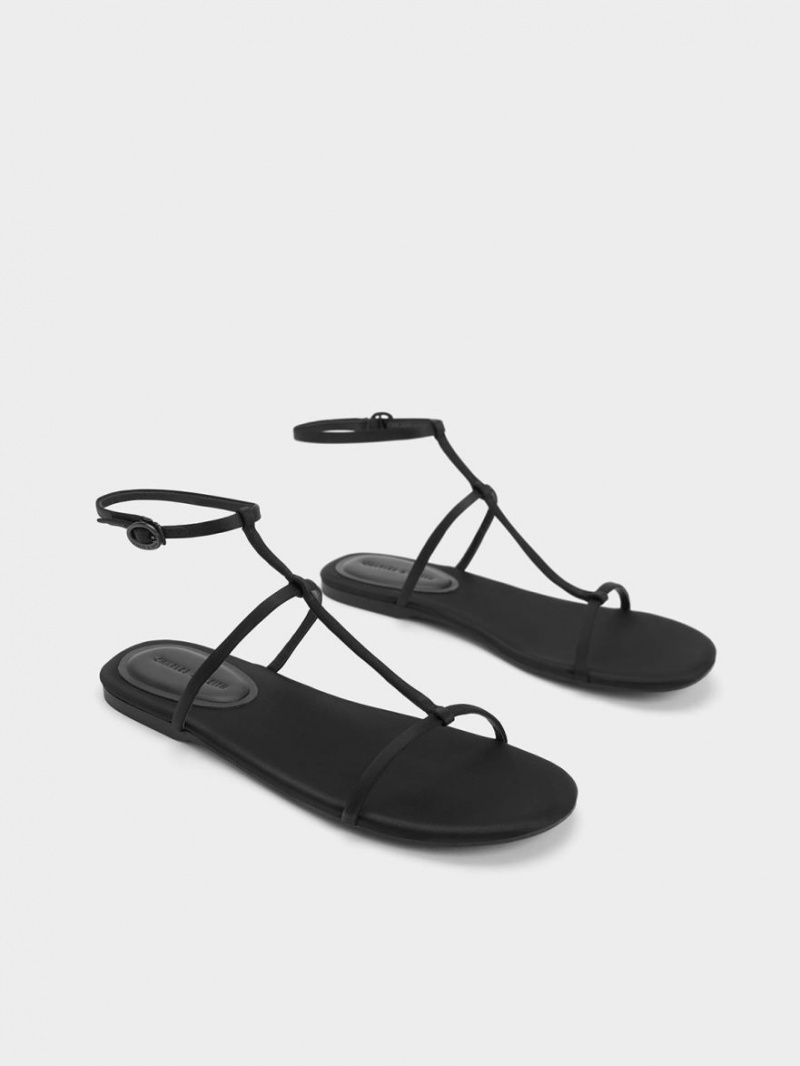 Charles & Keith Recycled Polyester T-Bar Ankle Riemchensandalen Schwarz | 604QACYZI