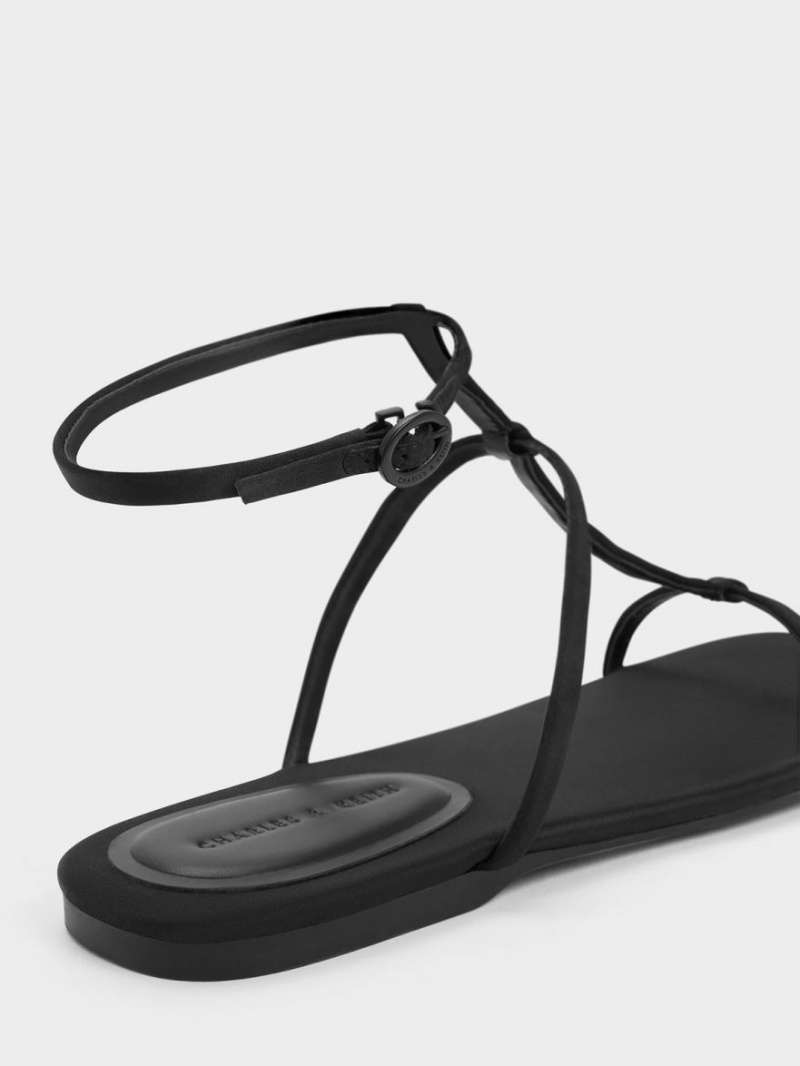 Charles & Keith Recycled Polyester T-Bar Ankle Riemchensandalen Schwarz | 604QACYZI