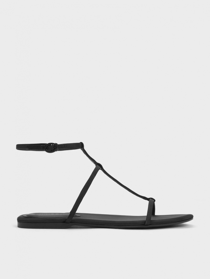 Charles & Keith Recycled Polyester T-Bar Ankle Riemchensandalen Schwarz | 604QACYZI