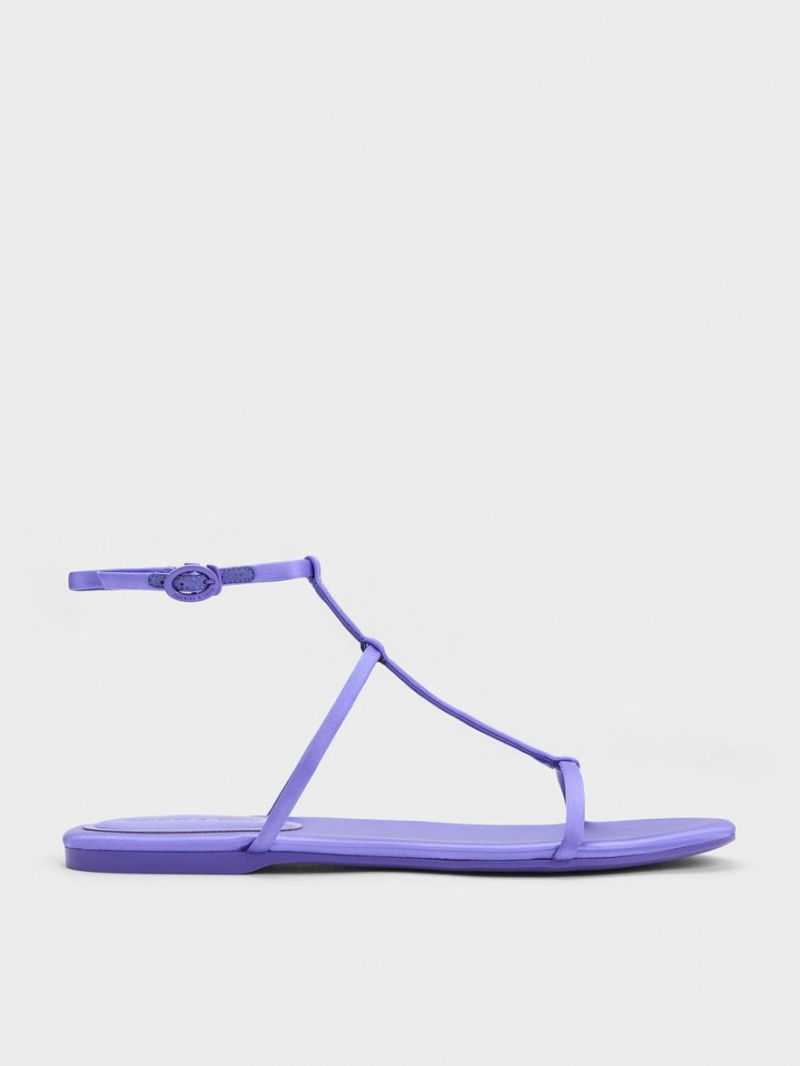 Charles & Keith Recycled Polyester T-Bar Ankle Riemchensandalen Lila | 643LUVWDK