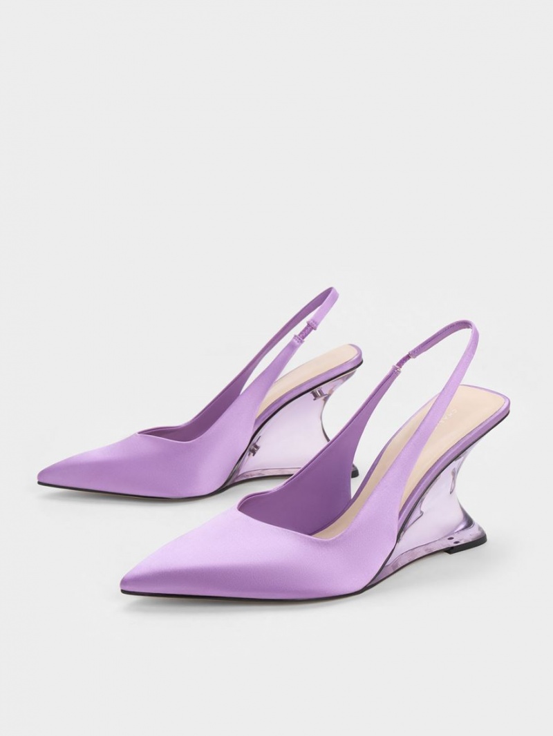 Charles & Keith Reycled Polyester Sculptural Slingback Keilabsatz Lila | 721XCDKSG