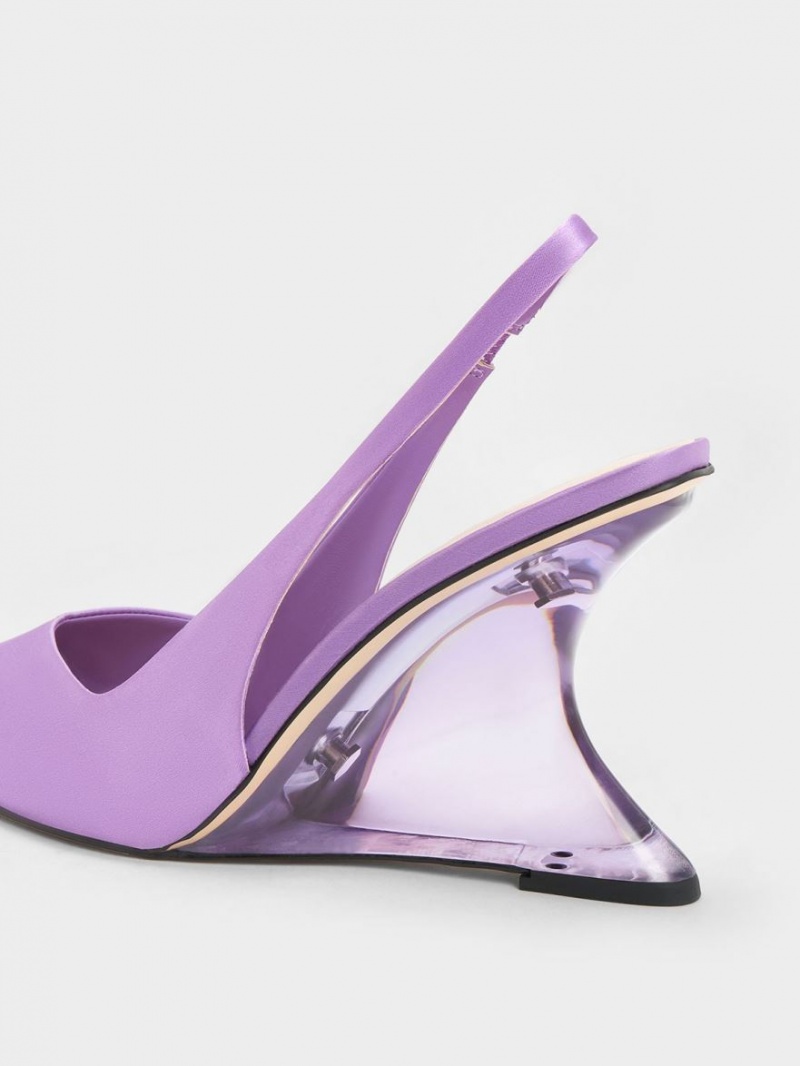 Charles & Keith Reycled Polyester Sculptural Slingback Keilabsatz Lila | 721XCDKSG