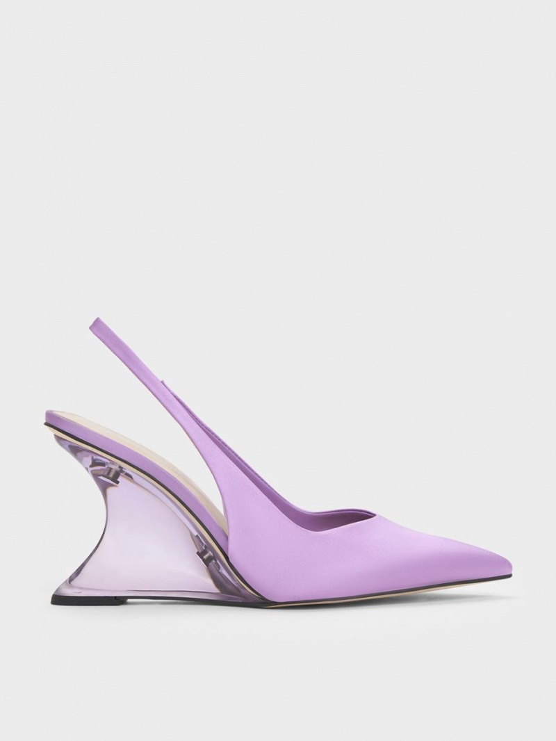 Charles & Keith Reycled Polyester Sculptural Slingback Keilabsatz Lila | 721XCDKSG