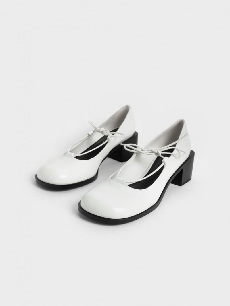 Charles & Keith Ribbon-Tie Mary Jane Pumps Weiß | 502YKXILR