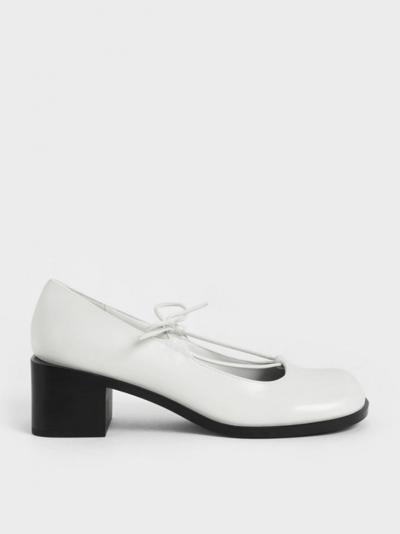 Charles & Keith Ribbon-Tie Mary Jane Pumps Weiß | 502YKXILR