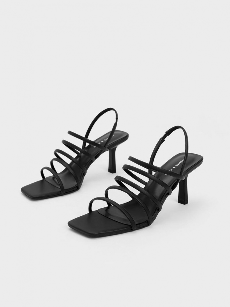 Charles & Keith Riemchen Blade Sandalen Absatz Schwarz | 965GBMEDP